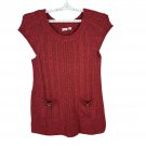 Cato Womens Red Knit Sweater Vest XL Cable Knit Cap Sleeve 2 Button Pockets Chic