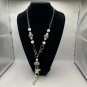 Silver & Pearl Beaded Necklace With Rhinestone Tassel Pendant & Lobster Clasp