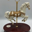 Carlton Cards Carousel Horse Music Box Gold Accents White & Brown Waltz Tune