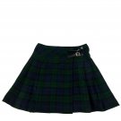 Blackwatch Tartan Plaid Pleated Mini Skirt Size 30 Acrylic Adjustable Buckles