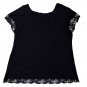 JM Collection Womens Large Black Top Embroidered Floral Short Sleeve Casual