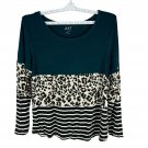 247 By Maurices Womens XL Long Sleeve Colorblock Leopard Stripe Top