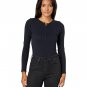 Yummie Ribbed Long Sleeve Henley Bodysuit Women Size Large Black Stretch Fabric