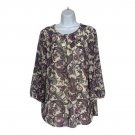 Charter Club Womens Paisley Blouse L Purple Ivory Chiffon Floral Long Sleeve