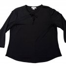 Liz Claiborne Womens Black 3/4 Sleeve XL Blouse Polyester Blend Casual Top