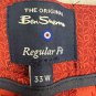 Ben Sherman Mens Regular Fit Stretch Shorts Size 33W Rust Red Geometric Pattern