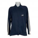 Izod Womens 1X Navy Full-Zip Track Jacket Lightweight White Striped Sleeve