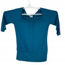 Eyelash Couture Womens Blue 34 Sleeve Scoop Neck Lightweight Knit Top Size L