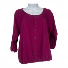 Style & Co Petite Womens Plum Button Front Top P/L 3/4 Sleeve Casual