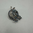 Vintage Blue Rhinestone Silver Brooch Pin