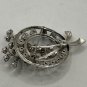 Vintage Blue Rhinestone Silver Brooch Pin