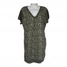 Extra Touch Womens 2X Leopard Knit Short-Sleeve V-Neck Sweater Dress Gray/Beige