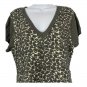 Extra Touch Womens 2X Leopard Knit Short-Sleeve V-Neck Sweater Dress Gray/Beige