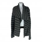 Lou & Grey Striped Open Front Cardigan Sweater Medium Gray Black Knit