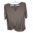 Apt. 9 Womens Metallic Rose Gold Twist Hem Blouse XXL Keyhole Neck Stylish Top