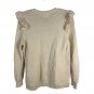 First Love Womens Beige Ruffle Shoulder Sweater Size M Acrylic/Cotton Knit