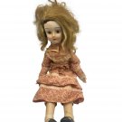 Antique Porcelain Doll With Floral Dress Blonde Hair & Lace Accents