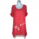 Creation Womens Red Floral Tunic Dress Medium Scoop Neck Short Sleeve High-Low