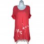 Creation Womens Red Floral Tunic Dress Medium Scoop Neck Short Sleeve High-Low