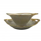 Vintage Iridescent Gravy Boat With Plate Gold Trim Elegant Porcelain Dishware