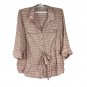 Cato Womens Plus Size 22/24W Plaid Button Front Blouse Pink Beige Tie Waist
