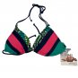 Seekers Womens Bikini Top Sz S Green Pink Navy Striped Adjustable Ties Swimwear
