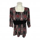 Studio 1940 Womens Empire Waist Top 18/20 Black Red Abstract Print Stretchy Fit