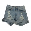 Aeropostale High Rise Midi Womens Denim Shorts Size 00 Distressed Stretch Casual