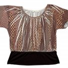 Cato Womens Large Abstract Print Top Flutter Sleeves Brown/Beige Lightweight
