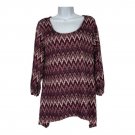 Notations Womens Burgundy Chevron Long Sleeve Tunic Top Size L Scoop Neckline
