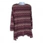 Notations Womens Burgundy Chevron Long Sleeve Tunic Top Size L Scoop Neckline