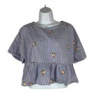 Zara Basic Collection Womens Size M Striped Floral Embroidered Peplum Blouse Zara Basic Collection Womens Size M Striped Floral Embroidered Peplum Blouse