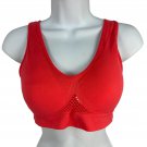 Red Scoop Neck Mesh Back Womens Sports Bra Size L Nylon & Elastane Blend Stretch