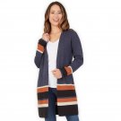 Apt 9 Womens Open Front Cardigan Large Blue Colorblock Striped LS Sweater