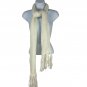 White Acrylic Knit Scarf With Fringe Detail Womens Lightweight Soft Warm Made In