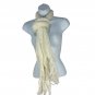 White Acrylic Knit Scarf With Fringe Detail Womens Lightweight Soft Warm Made In