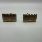 Vintage Gold Tone Rectangular Cufflinks With Textured Design & Scalloped Edge