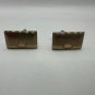 Vintage Gold Tone Rectangular Cufflinks With Textured Design & Scalloped Edge