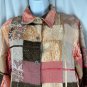 Multiples Womens Patchwork Button-Up Blouse Size M Rayon Blend Quilted Texture