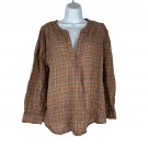 Jodifl Womens V Neck Blouse Size L Loose Fit Brown Checkered Plaid Long Sleeve