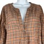 Jodifl Womens V Neck Blouse Size L Loose Fit Brown Checkered Plaid Long Sleeve