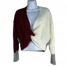 Mainstrip Womens Knit Colorblock Twist-Front Sweater Size L Red/Gray/Cream Cozy
