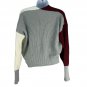Mainstrip Womens Knit Colorblock Twist-Front Sweater Size L Red/Gray/Cream Cozy