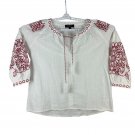 RD & Koko Womens Embroidered White & Red Blouse Size L RD & Koko Womens Embroidered White & Red Blouse Size L