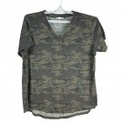 Amaryllis Womens Camo V-Neck T-Shirt 1X Green Lightweight Stretch