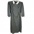 Vintage Gray Striped Long Sleeve Dress Size 14 Button Front White Collar Vintage Gray Striped Long Sleeve Dress Size 14 Button Front White Collar