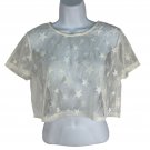 Shein White Mesh Star Pattern Womens Cropped Top Size S Short Sleeve Lightweight