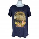 Mighty Fine Womens Graphic Moonlight Tee Shirt L Blue Floral Casual Soft Blend