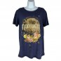 Mighty Fine Womens Graphic Moonlight Tee Shirt L Blue Floral Casual Soft Blend