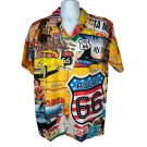 Route 66 Themed Hawaiian Shirt L Hawaiian Apparel  Casual Button-Up